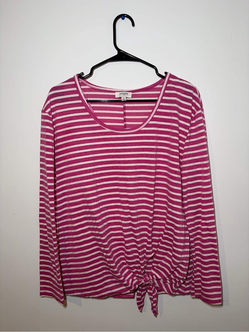 Umgee Pink and White Striped Tie-Front Long Sleeve Top
